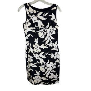 Ann Taylor Size 2 Black Floral Sleeveless Dress 100% Silk